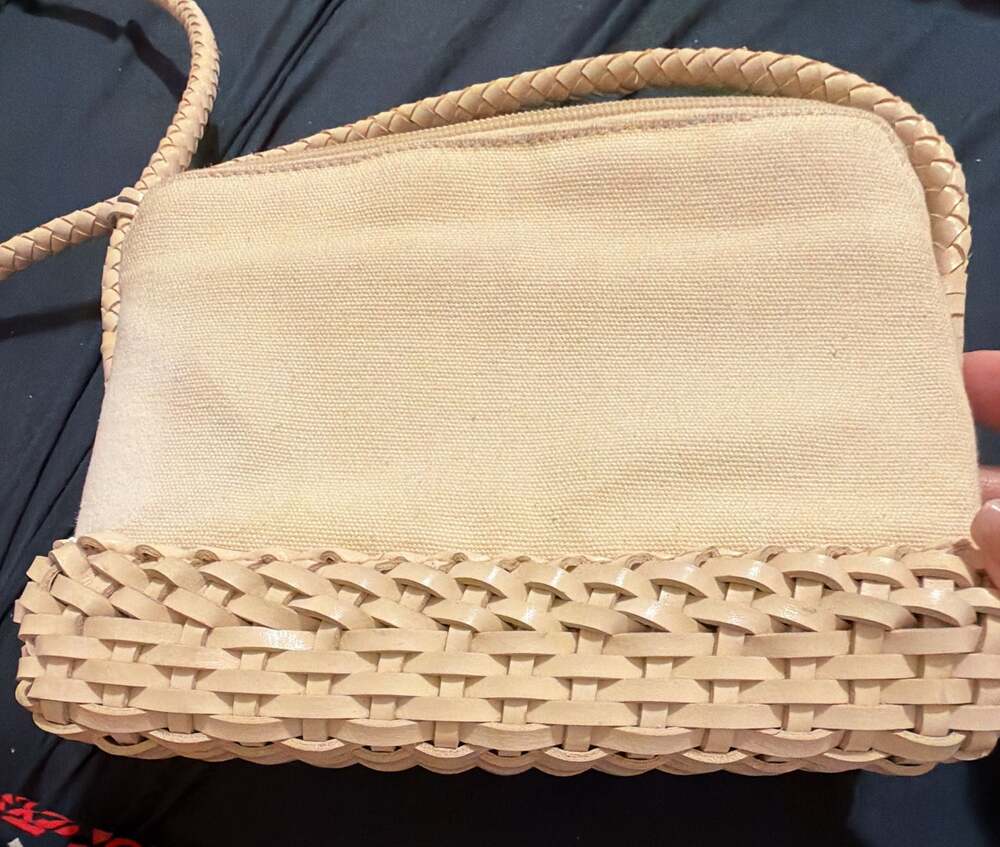 Vintage Etienne Aigner Cream Canvas Shoulder Bag with Woven Trim SOU1191-G